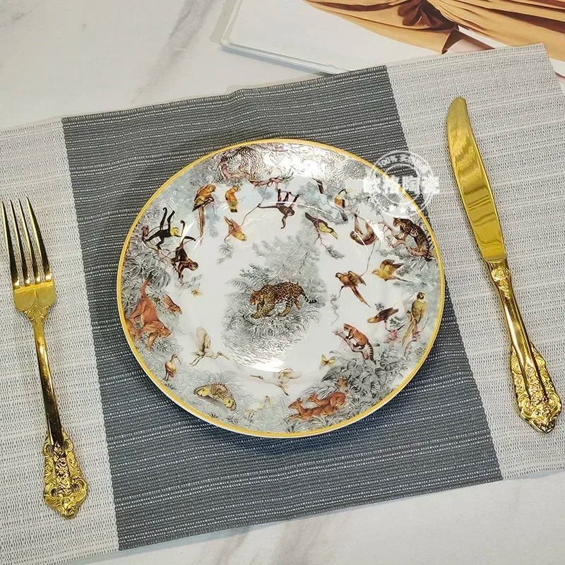 European ceramic western dinner plate, jungle set, steak plate, Coffee cup, afternoon , personalized gift set