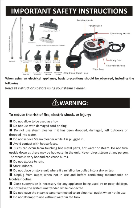 2500W High And Temperature Handheld Steam Cleaners Air Conditioner Kitchen Hood Car Steam Clean Machine Floor and More Cleaning.