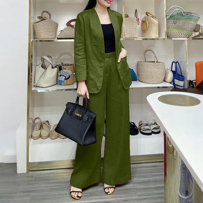 ZANZEA Autumn Fashion 2 Pieces Sets Women V-Neck Long Sleeve Blazer & Wide Leg Pants 2pcs Suits Office Commuting Solid Pant Sets.