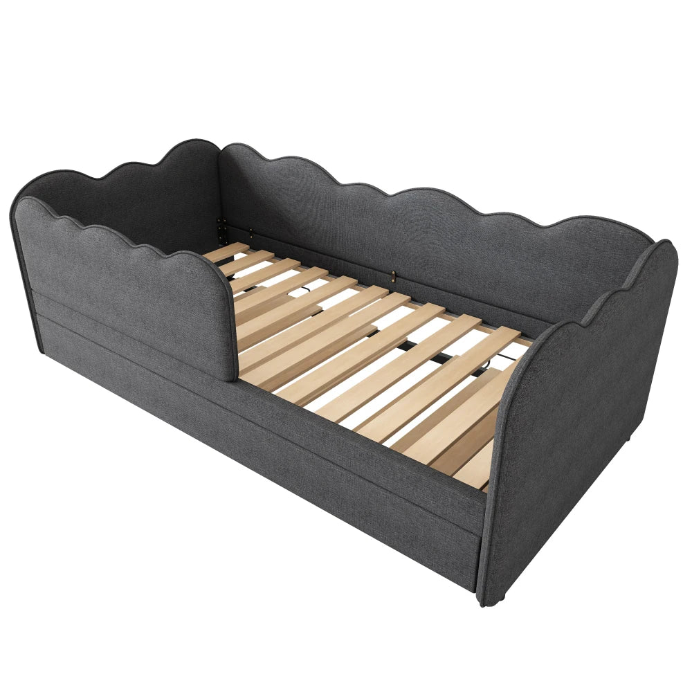 Gepolstertes Tagesbett 90x190cm, Tagesbett Schlafsofa mit ausziehbarem Bett 90x190cm, Kinderbett mit Gitter ohne Matratze