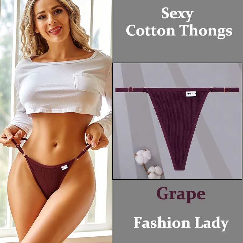 Fashion Sexy Women Cotton Panties  Adjustable Waist Belt Solid Color Thongs Low RiseG-String Lady Breathable Soft Lingerie S-XL.