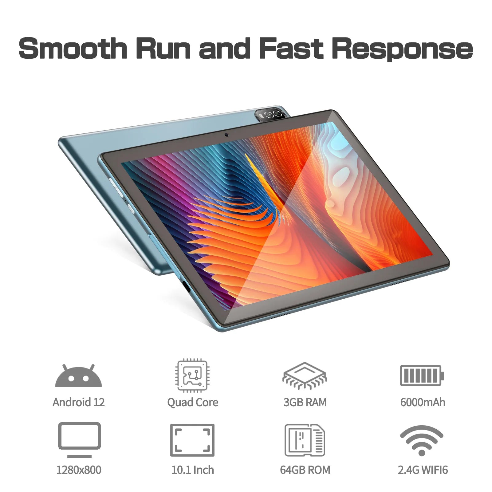 PRITOM Android Tablet 10.1 Inch 3GB RAM 64GB ROM Quad Core Processor WiFi 6 HD IPS Screen 8.0 MP Rear Camera.