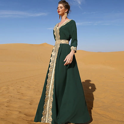 Abaya Marokkanisches Dubai-Kaftan-langes Kleid für muslimische Frauen, Ramadan, Arabisch, Luxus-Stickerei-Spitze, Hochzeitskleid, islamisches Ne