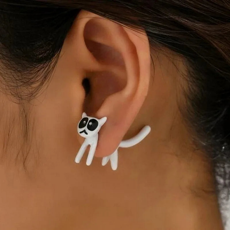 2023 New Fashion Cute Animal Stud Earrings Women Cartoon Small Black Cat Bear Shark Dinosaur Earring Ear Stud Girl Funny Jewelry
