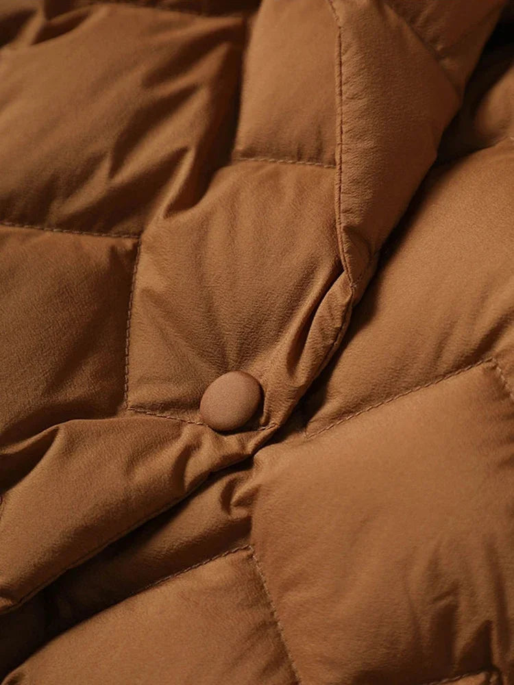 Leichte Daunen jacke mit Gürtel Frauen eleganter Krawatten gürtel lange Baumwolle weiße Ente Daunen Parka weibliche Damen Jacken Winter neu 2024.