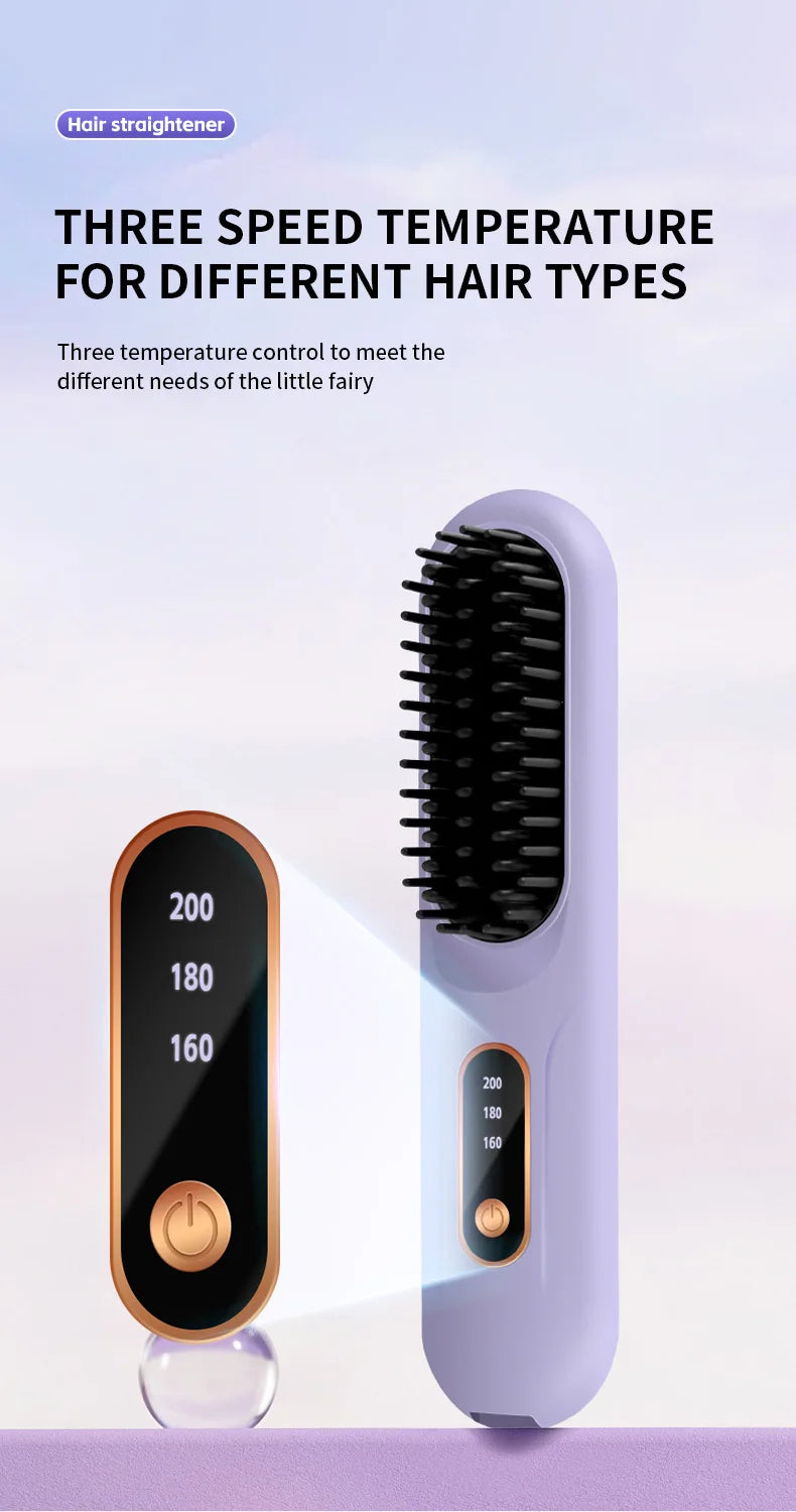Electric Heating Straight Hair Comb LCD Screen USB Wireless Portable Negative Ion Styling Tool Rechargeable Straightening Brush.