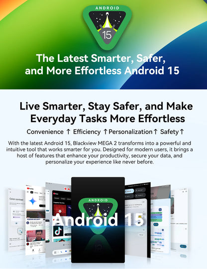 Blackview MEGA 2 Android 15 Tablet 12 inch 2K Display 36(12+24)GB 256GB Unisoc T615 9000mAh Battery Widevine L1 Pad PC