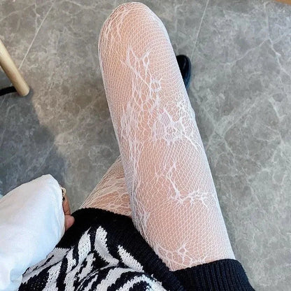 Japanese Lolita Retro Floral Rattan White Stocking Hot Tights Classic Lolita Hollowed Out Lace Mesh Stockings Bottomed Pantyhose