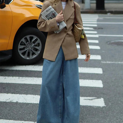 Neue Diagonal schnalle frauen Jacke Anzug Klassische Vintage Casual Jacken Herbst Mode Retro Frauen Mantel Revers Weibliche Mäntel Tops.