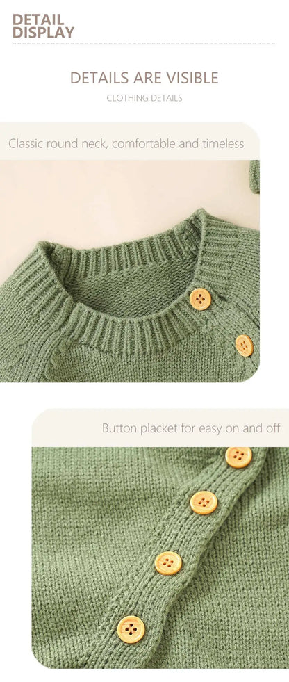 Baby Rompers Knitted Autumn Long Sleeve Newborn Boys Girls Jumpsuits Hats Outfits Sets Winter Solid Infant Netural Overall 0-18m