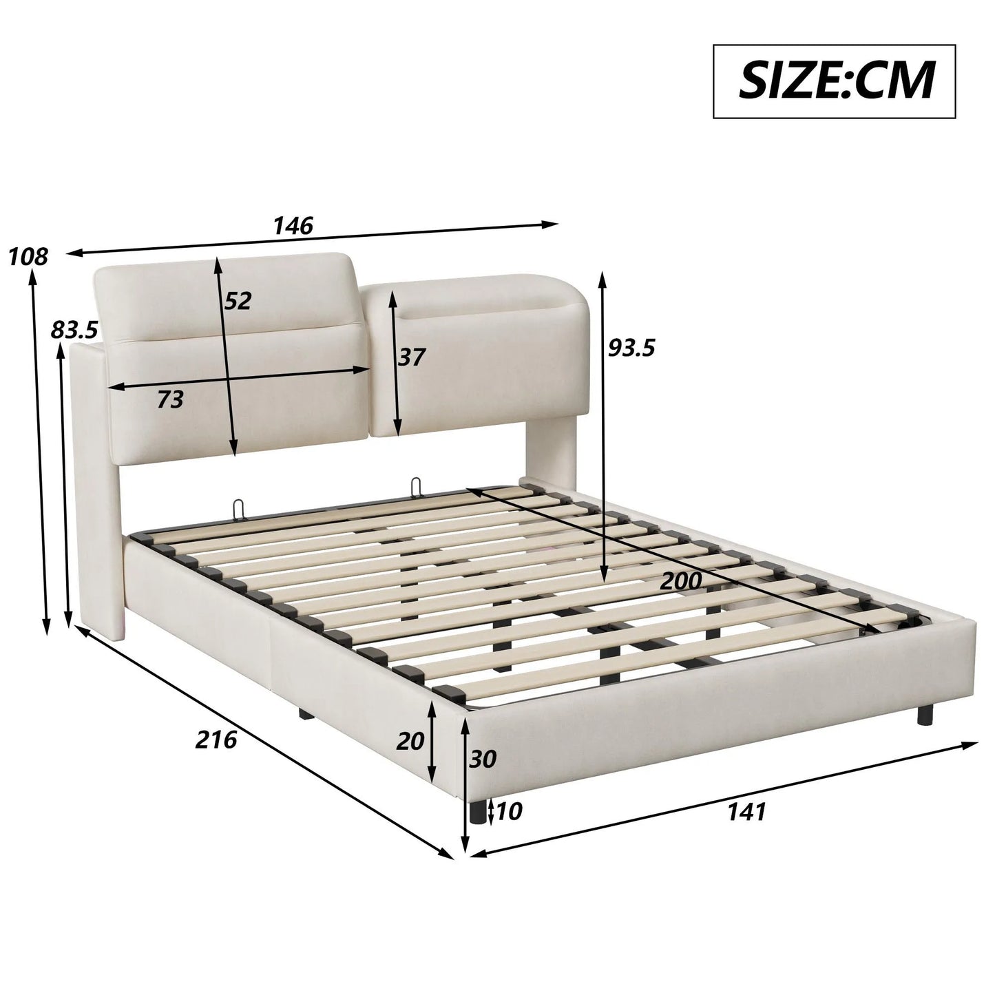 Lazyspace Samt gepolstertes Bett, Doppelbettrahmen, hydraulisches Bett mit Stauraum, verstellbarem Kopfteil und LED-Beleuchtung unter dem Bett