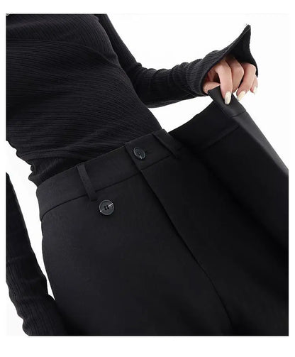 HOUZHOU Women Wide Suit Pants High Waist Gothic Japanese Style Baggy Black Trousers Irregular Straight Pants Casual Streetwear