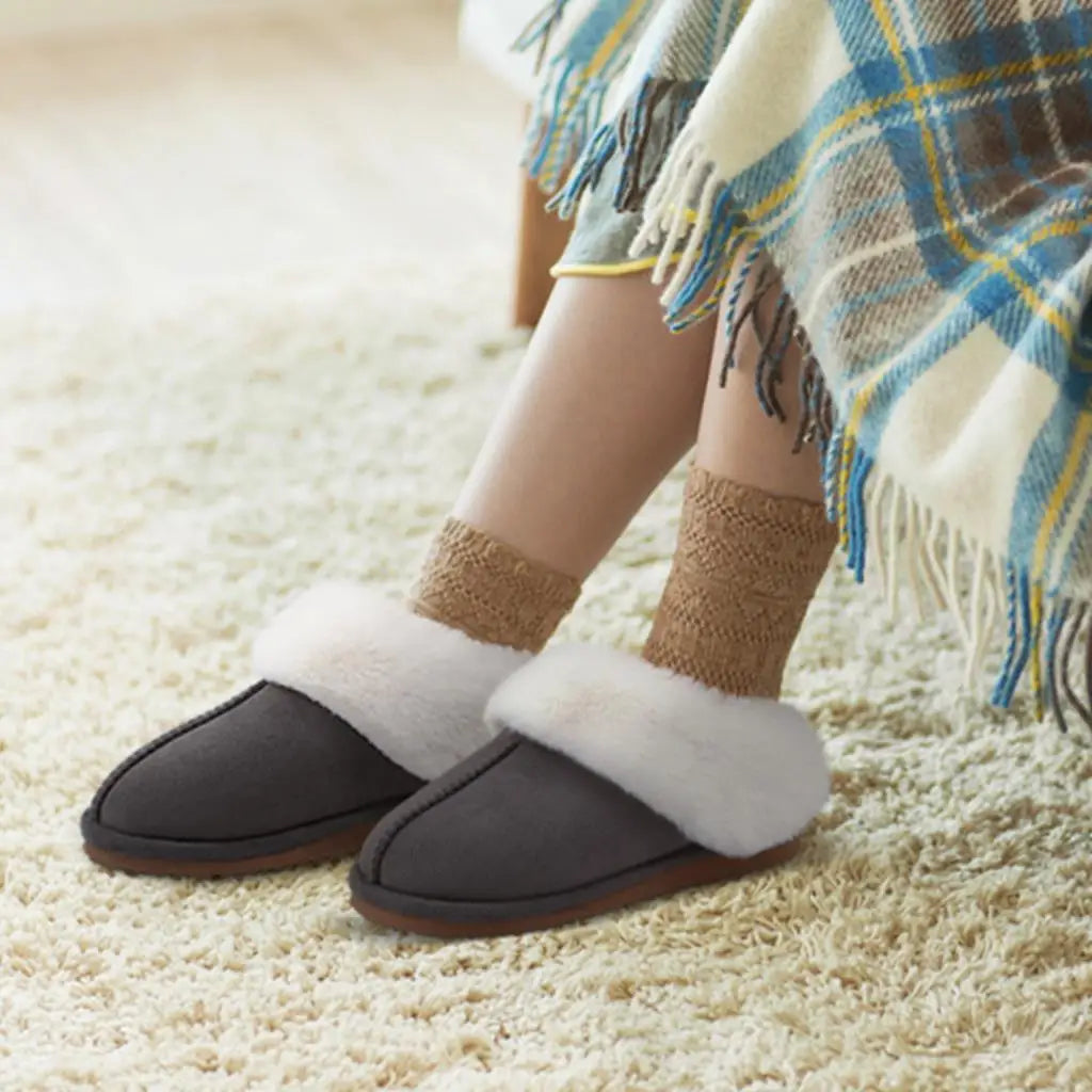 Evshine Winter Warm Memory Foam Slippers For Women Indoor Plush Home Shoes Fluffy Faux Fur Slippers Cozy Suede Furry Flat Slides.