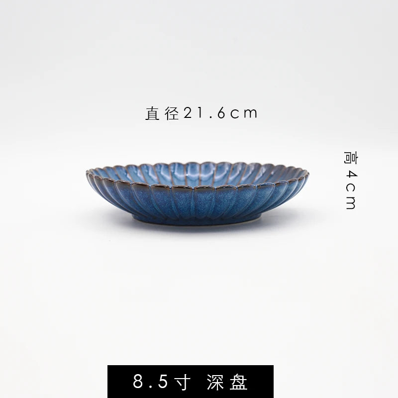 Retro Household Ceramic Tableware Kiln Variable Glaze Western Plate Creative Long Plate Main Dish Dinner Plate Kitchen Supplies.