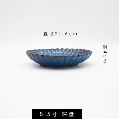 Retro Household Ceramic Tableware Kiln Variable Glaze Western Plate Creative Long Plate Main Dish Dinner Plate Kitchen Supplies.