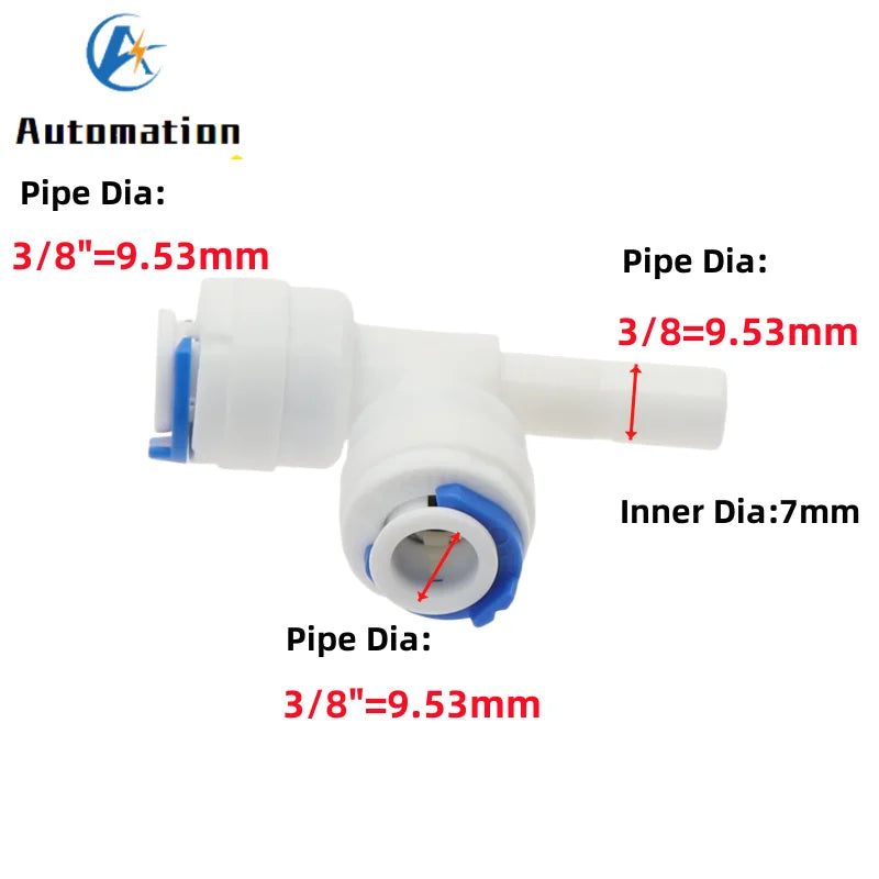 5Pcs RO Water Plastic Pipe Fitting Tee T-type 1/4" 3/8" Hose OD To 1/4" 3/8" Hardplug Reverse Osmosis System Quick Connector
