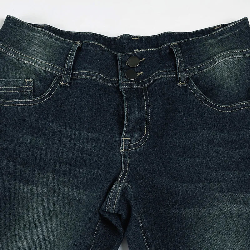 Vintage Y2K Flared Jeans Retro Button-up Low Rise Casual Denim Hose Harajuku 2000er Jahre Hose Basic Aesthetic Mom.