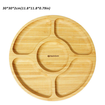 Bainison Bamboo Tray With Compartments-Snack Sorting Platter, Party Candy Buffet Display,Household Kitchen Outdoor Bamboo Tray.