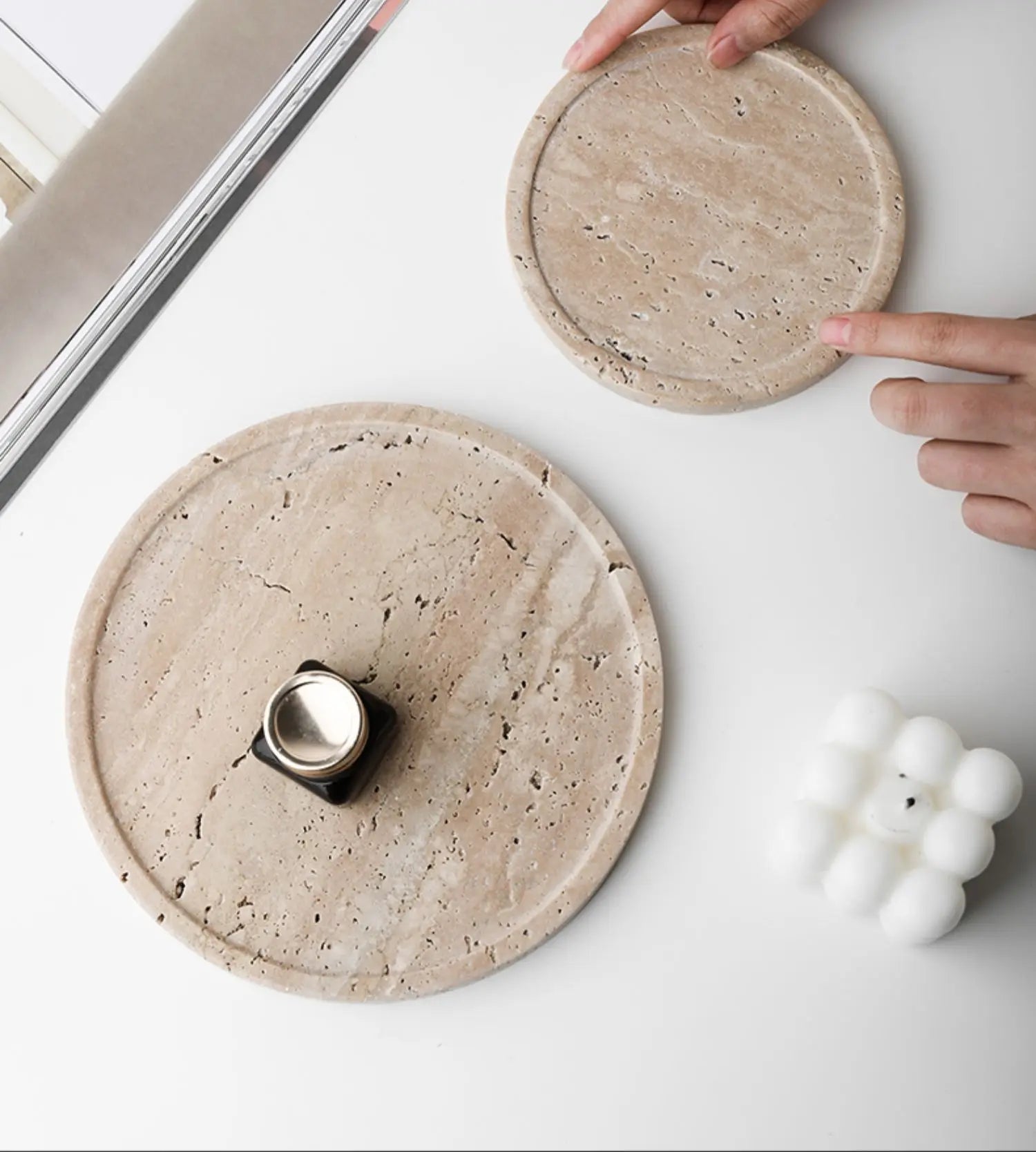 Minimalism Marble Tray for Perfume Candles Jewelry Travertine Stone Vanity Tray for Dresser Countertop Coffee Table Serving.