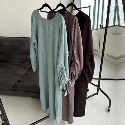 2024 Saudi Arabia Muslim Women Modest Dress Eid Dubai Plain Abaya Islamic Holiday Party Solid Turkey Lace-up Cuffs Long Clothes.