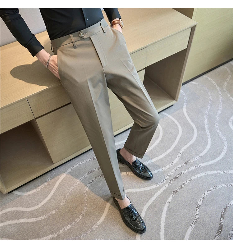 Men Suit Pants 2025 Elastic Slim Fit Formal Dress Pants Solid Casual White Trousers Pantalon Homme Wedding Party Men Clothing.