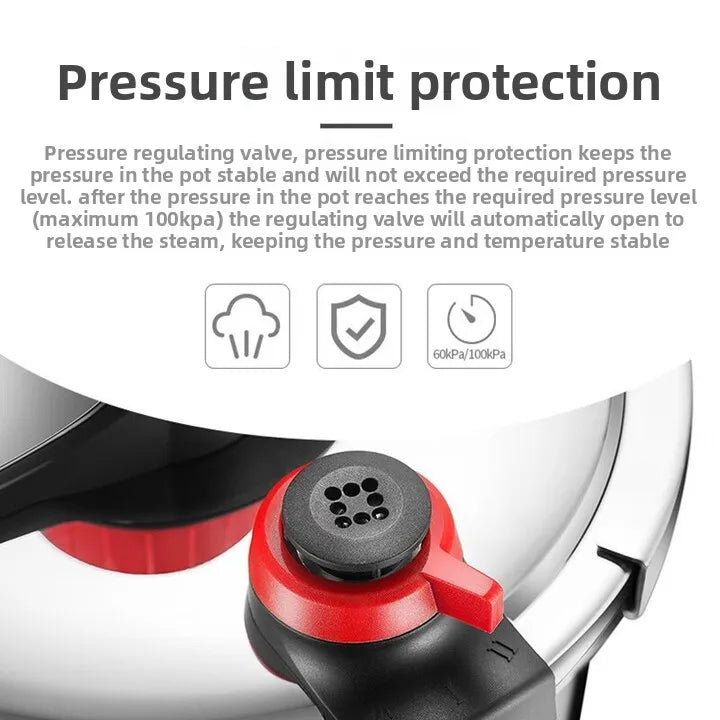 304 Stainless Steel Pressure Cooker Large Capacity Thickened Anti Explosion Induction Cooker 100Kpa Dual Adjustment.