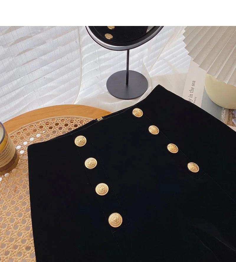 Velvet Black High Waist Slim Shorts Thicked Women's Winter New Korean Fashion Double-breasted Wide Leg Short Pants.