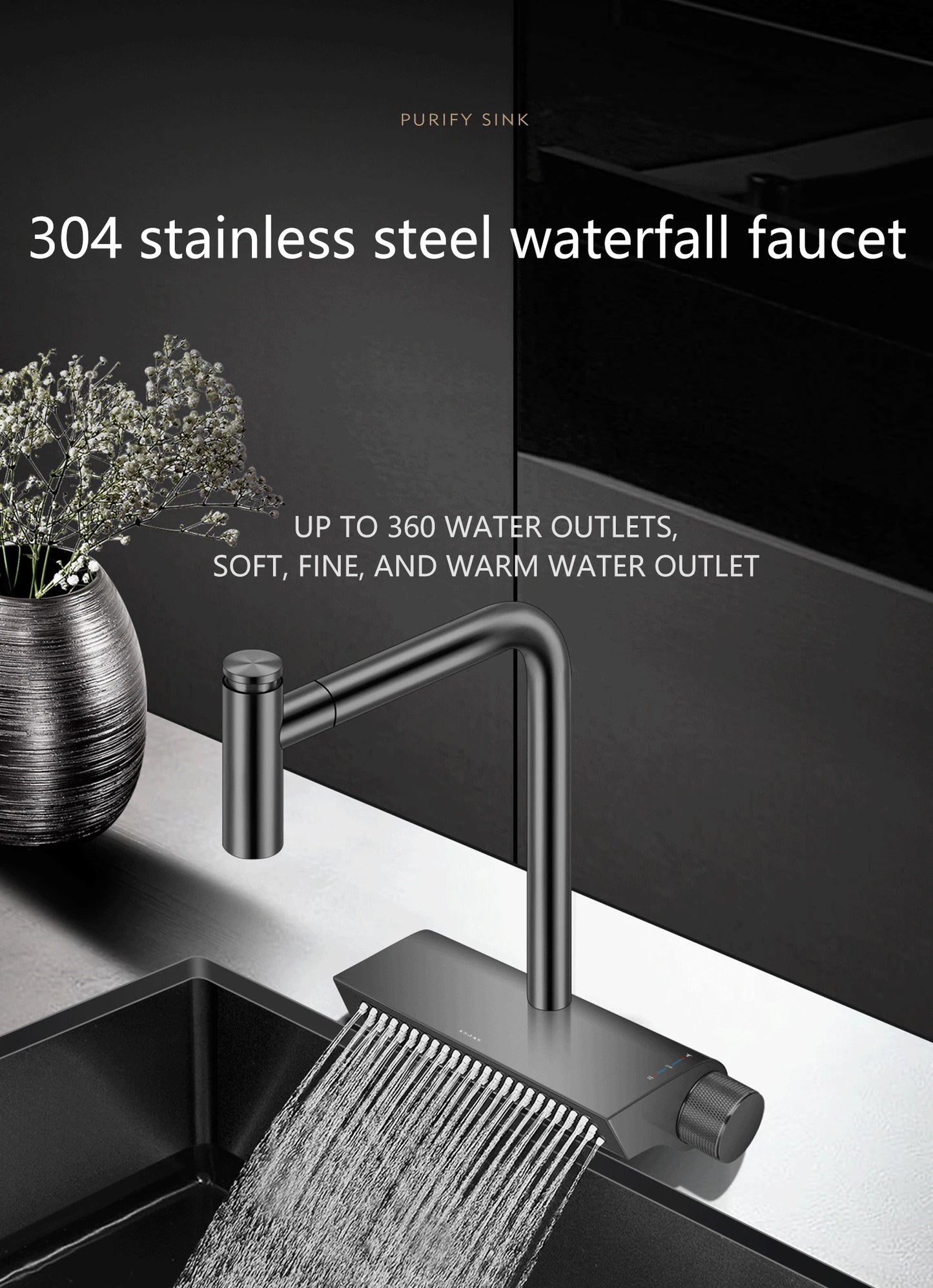 ASRAS high-quality 304 stainless steel multifunctional kitchen sink intelligent food purification large-sized sink nano gray