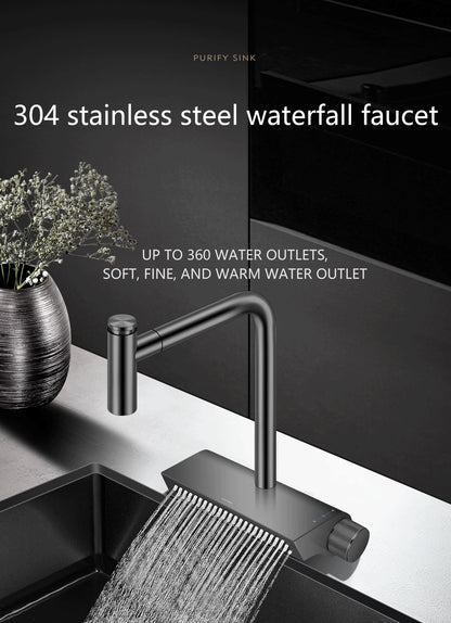 ASRAS high-quality 304 stainless steel multifunctional kitchen sink intelligent food purification large-sized sink nano gray