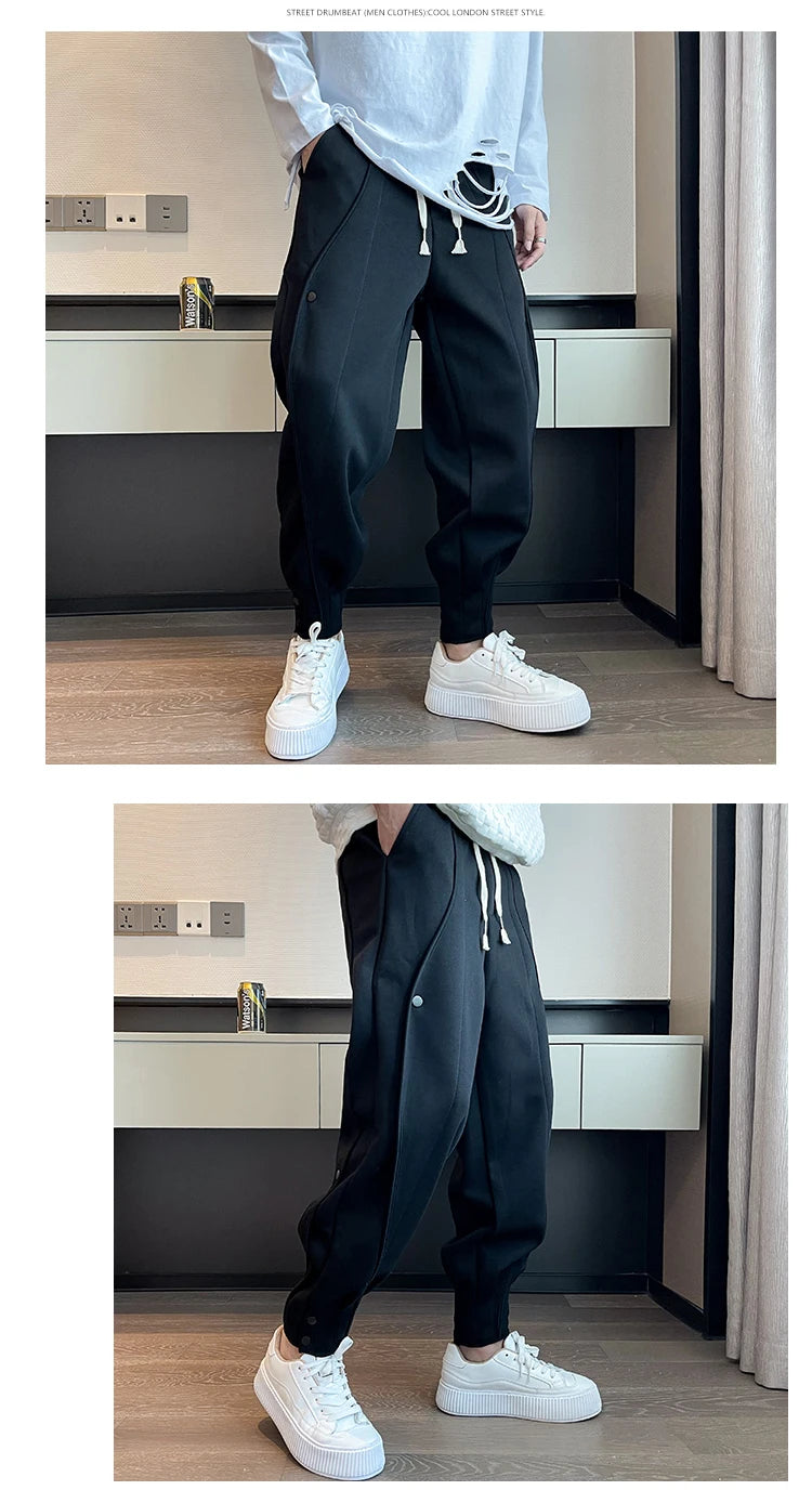 Spring Autumn Casual Joker Harlan Pants Sports Bundle Leg Waist Pants Streetwear Fashion Men Black White Grey Elastic Trousers.