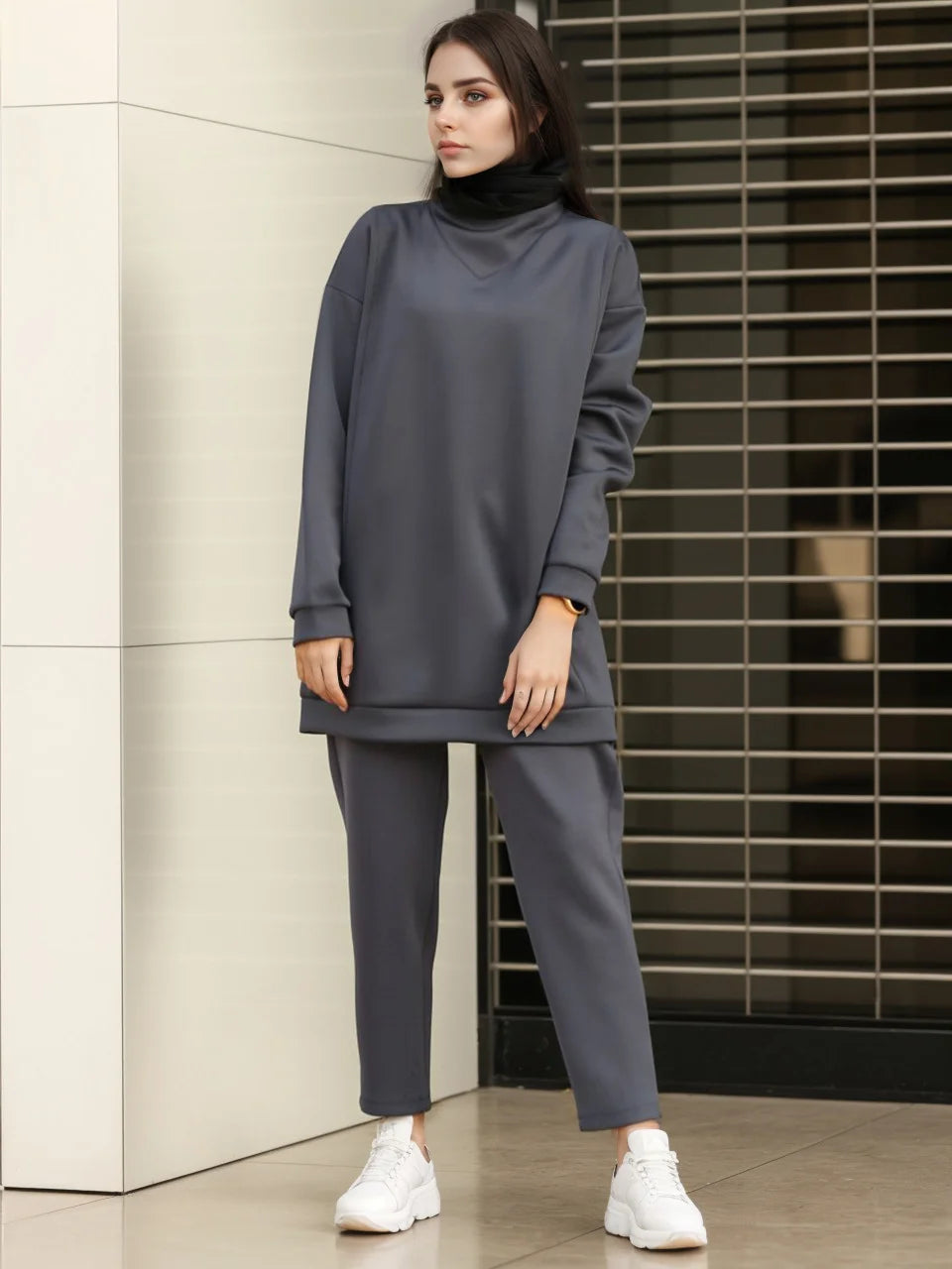 Spring Autumn Women Muslim Sets Long Tops and Pants Turkey Outfit 2 Pieces Set Adult Eid Al-Adha Casual Young Girls Sport Set.