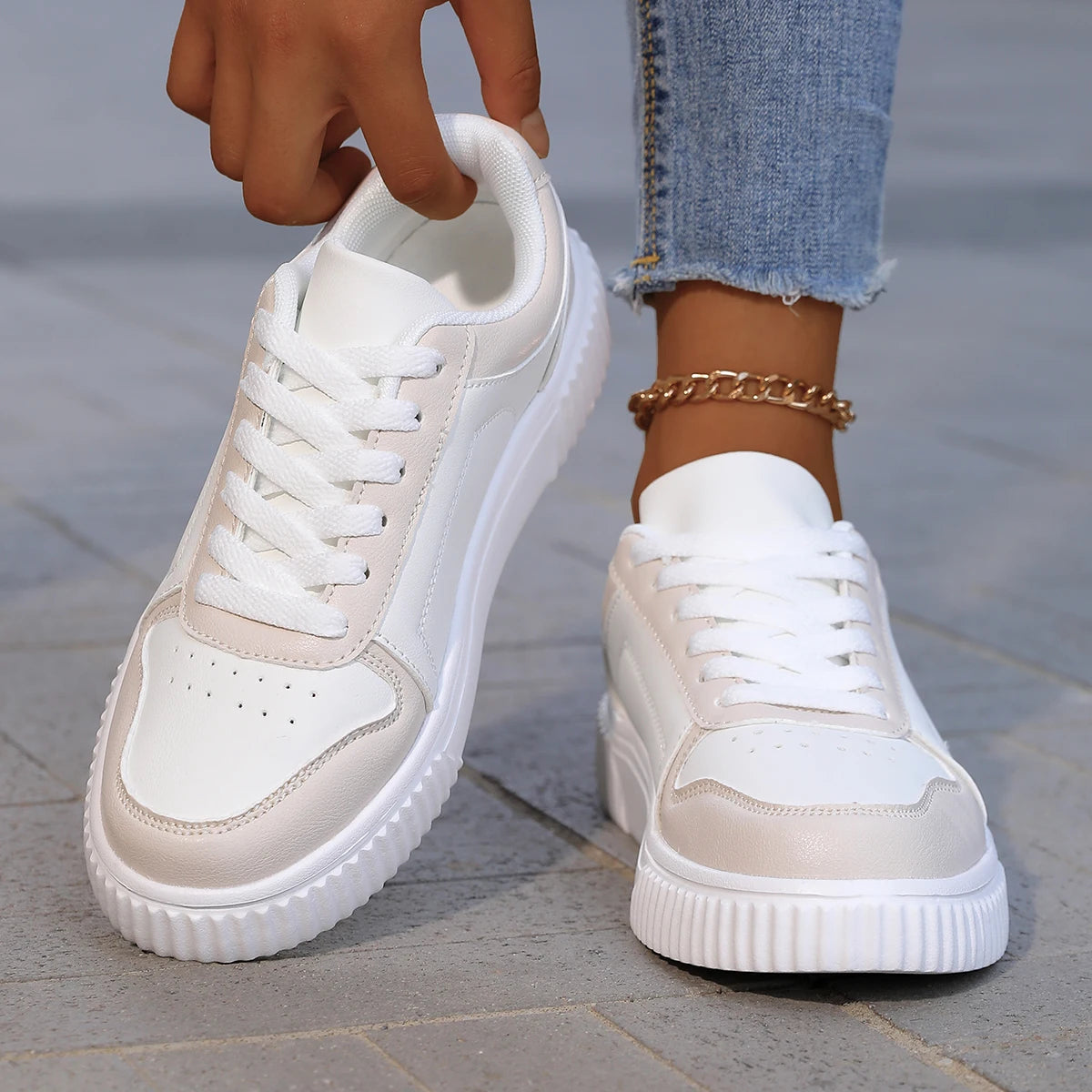 YRZL Womens Sneakers Autumn White Shoes Lightweight Thick Sole Non Slip Skatebaord Shoes Unisex Casual Sports Shoes for Man.