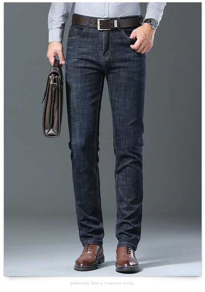 Male  All-match Brand Trousers Four Season Men's High Quality Jeans  Business Casual High Waist Denim Pants Simplicity Cool.