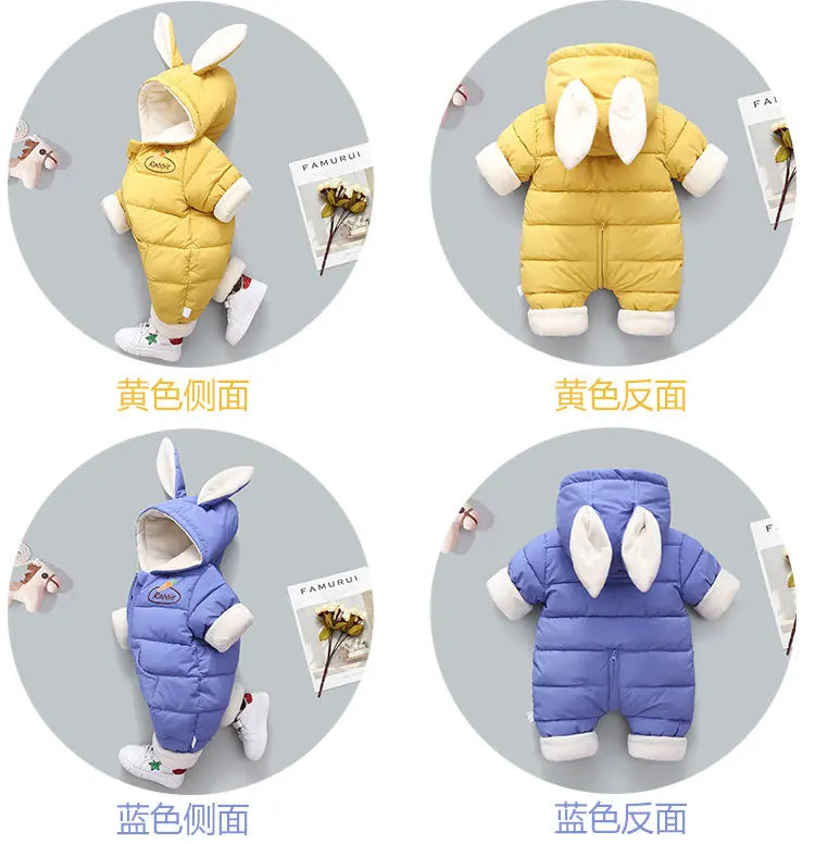 Winter Neue Baby Strampler Jungen Mädchen Patchwork Dicke Plus Samt Overalls Winddicht Mit Kapuze Overalls Schneeanzug Ein Stück Body.