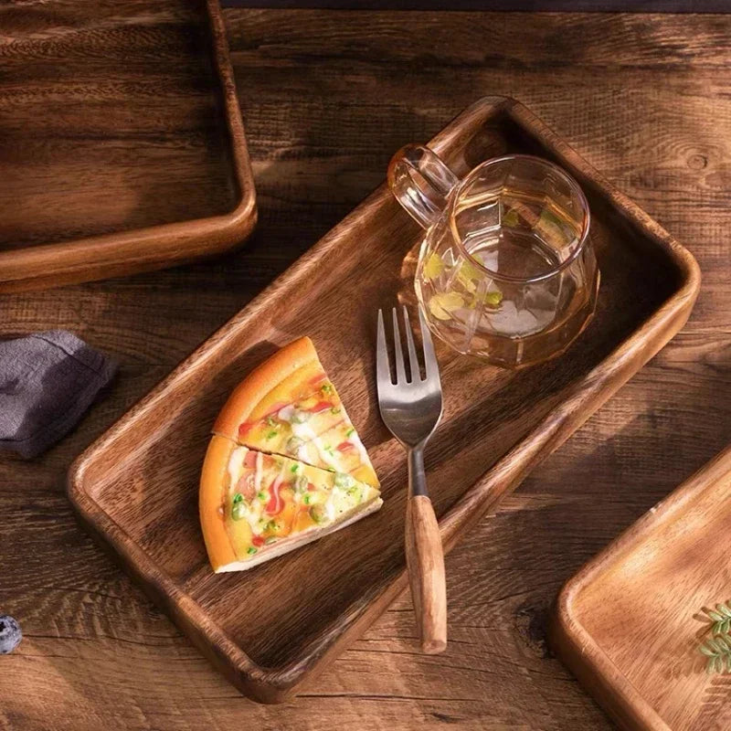 Solid Wood Tray Acacia Wood Premium Kung Fu Tea Small Tray Fruit Snacks Nuts Dessert Plate Desktop Storage Tableware.