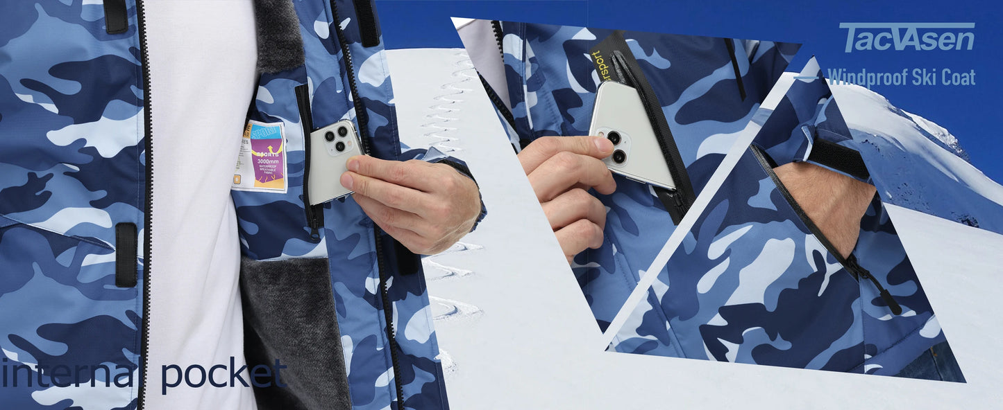 TACVASEN Fleece Lining Mountain Jackets Mens Hiking Jackets Outdoor Removable Hooded Coats Ski Snowboard Parka Winter Outwear.