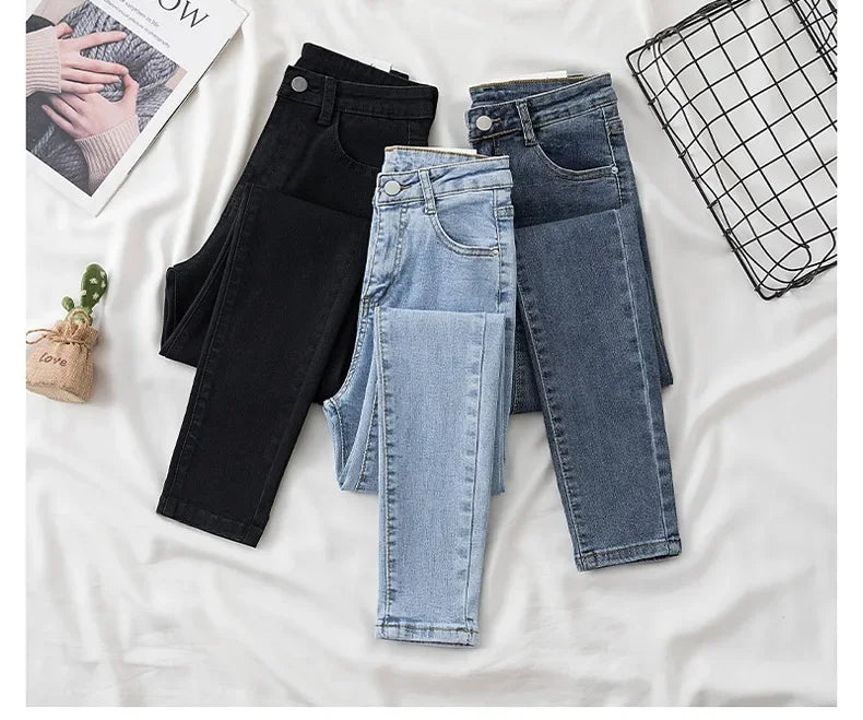 High Waist Slim Fit Jeans Women's Spring Summer Autumn Fashionable Nine Points Elasticity Pencil Pants Tightening And Lengthenin.