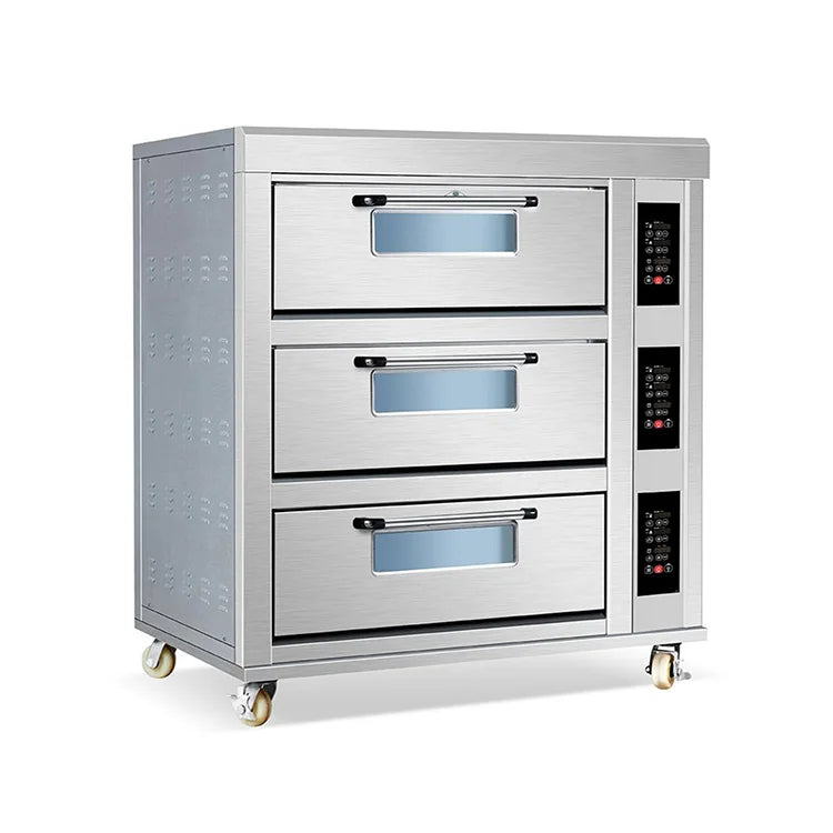 3 Decks 6 Trays Electrical Gas Pie Baking Oven Pizza Oven Complete Bakery Snack Production Line Baguette Bakery Equipment.