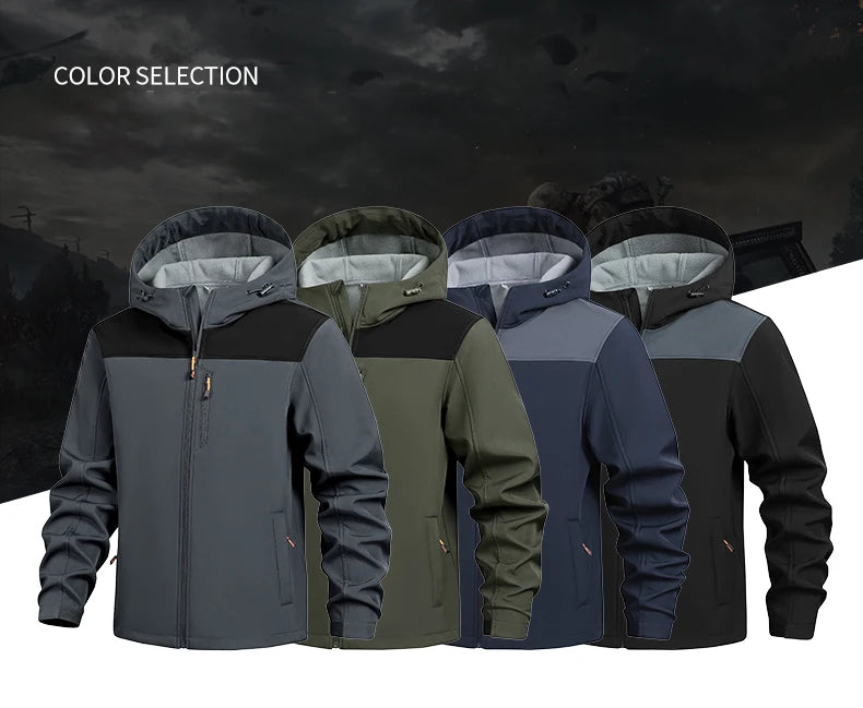 Jacket Coat Winter Soft Case Male Outdoor Sports Hooded Coat Multi-pocket Inside Fleece Casual Waterproof Windproof Sport Jacket.