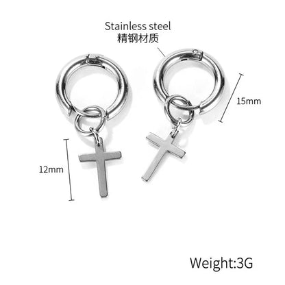 New 2PCS Men's Knights Simple Cross Stud Earrings Templar Knight Ear Studs Stainless Steel Crucifix Male Jewelry Gifts.