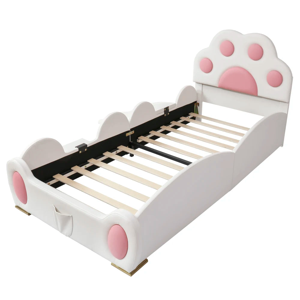 Cartoon süßes rosa Prinzessinnenbett, gepolstertes Bett, 90 x 200 cm, mit Kinderrutsche und zweistufiger Leiter, für Mädchenschlafzimmer