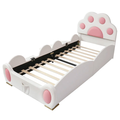 Cartoon süßes rosa Prinzessinnenbett, gepolstertes Bett, 90 x 200 cm, mit Kinderrutsche und zweistufiger Leiter, für Mädchenschlafzimmer