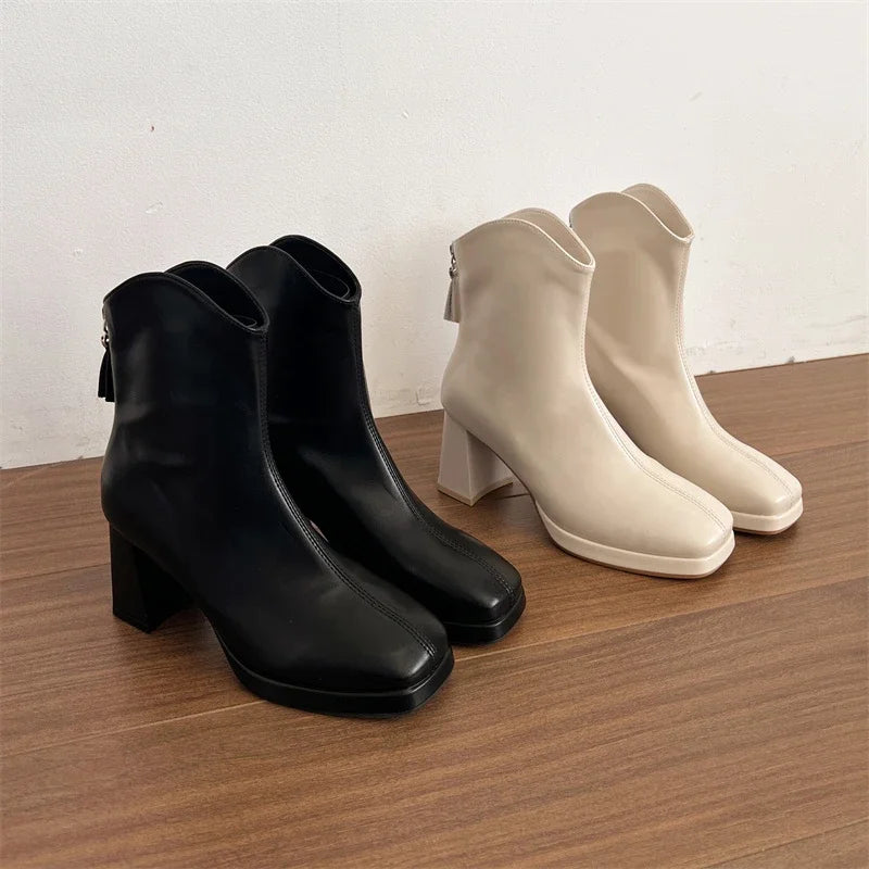 Winter Fashion Square Toe High Heel Women Ankle Boots Street Style Banquet Party Mordern Short Booties Zapatos De Muje