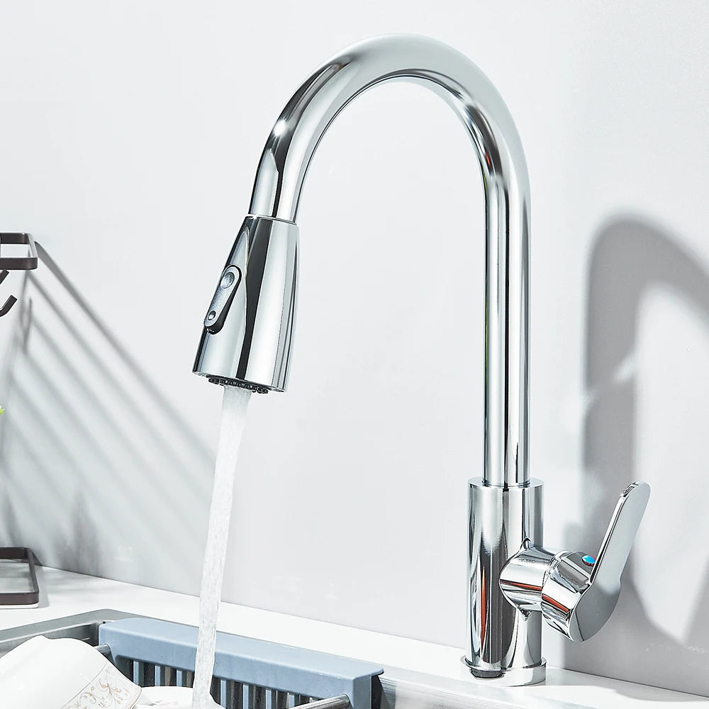Pull Out Kitchen Faucet 360 Rotate Shower/Stream Sprayer Head Mixer Hot and Cold Water Tap Deck Mounted