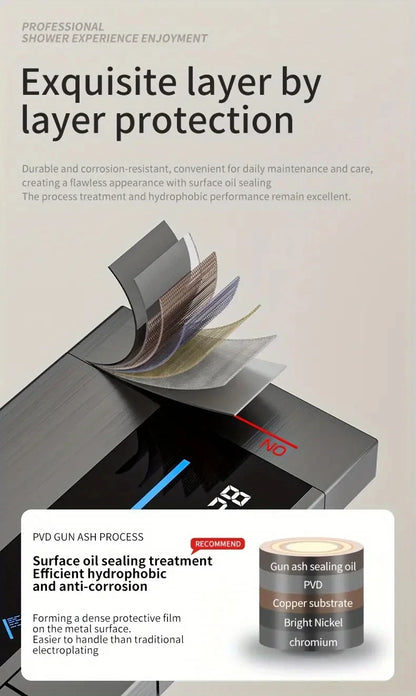 Bathroom Luxury Shower System with Tempered Glass Piano Key Smart Digital Display Thermostat Mixer Shower Faucet Full Set