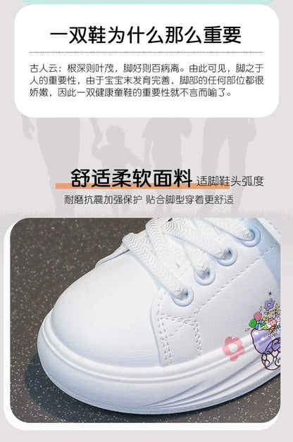 Baby Girls White Shoes Kids Casual Sneakers Cartoon Soft Breathable Fashion Children White PU Leather Shoes Size 26-37.