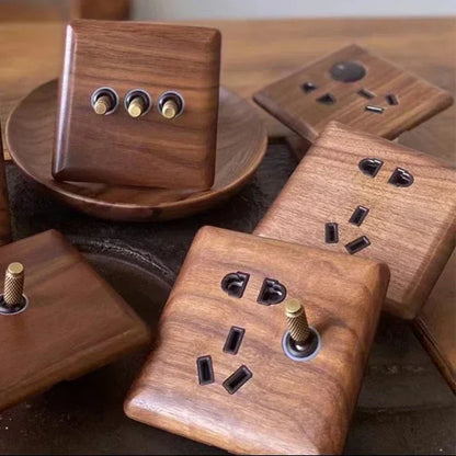 Europäische Vintage Wand leuchte Steckdose eu ru fr Standardsc halter Antik Home Massivholz Messing Kippschalter platine, 86x86mm.