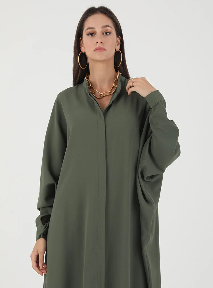 kebaya Ramadan Solid Batwing Sleeve Kaftan Abaya, Elegant Loose Split Maxi Length Dress, Women's Clothing.