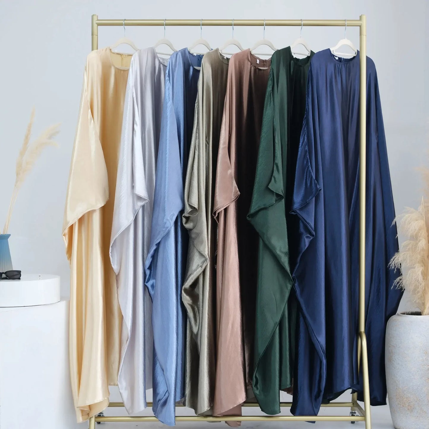 Batwing Butterfly Satin Abaya Dubai Luxury Muslim Kaftan Maxi Dress Abayas For Women Kebaya Robe Caftan Marocain Femme Vestidos.