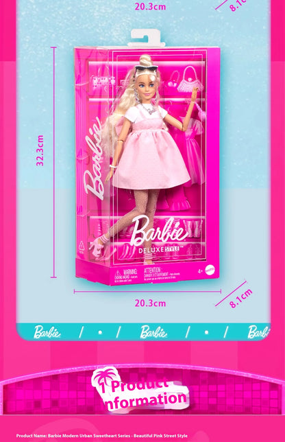 Hot High Quality Barbie Deluxe Style Dolls Pink Dress Outfit Blond Hair Knot Bow Accessories Toys For Girls Sweet Gift In Stock